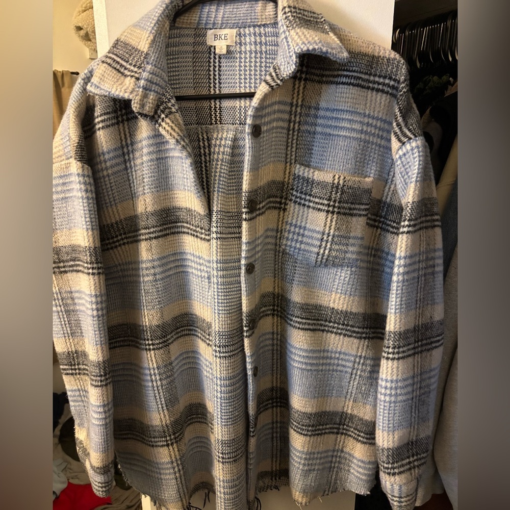 BKE Blue and Cream Plaid Shirt